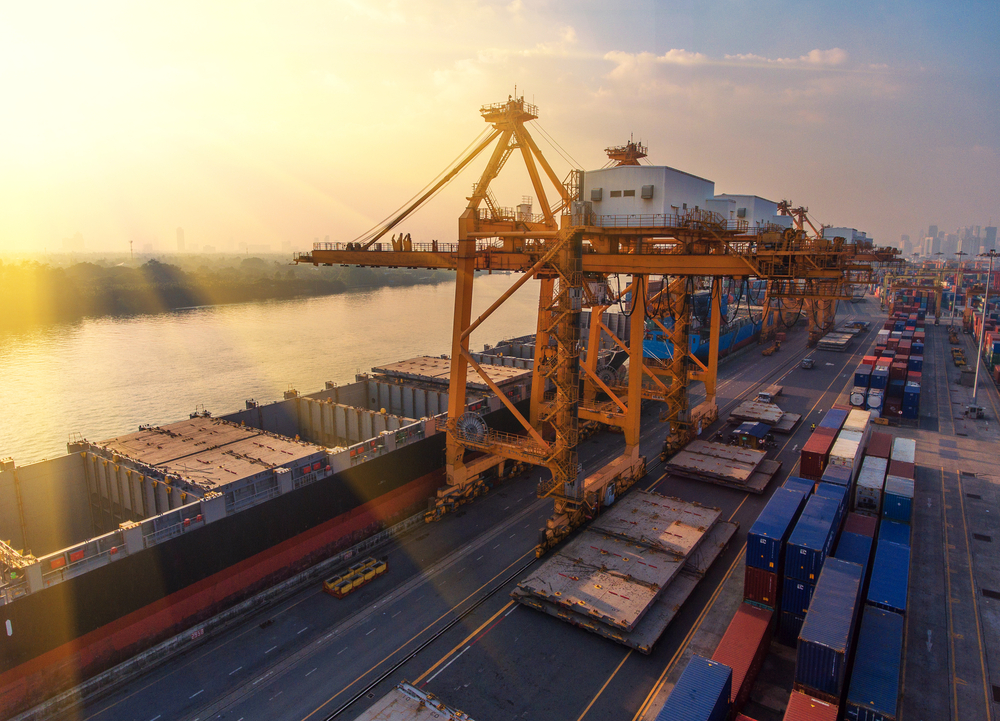 birds eye view of a shipping port