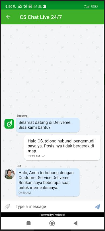 Contoh chat dengan CS Deliveree