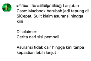 Screenshot testimoni layanan SiCepat