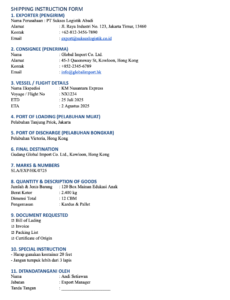 Contoh Shipping Instruction Form