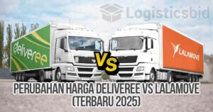 Dua truk yaitu truk Deliveree dan Lalamove sebagai ilustrasi “Perubahan Harga Deliveree vs Lalamove (Terbaru 2025)”